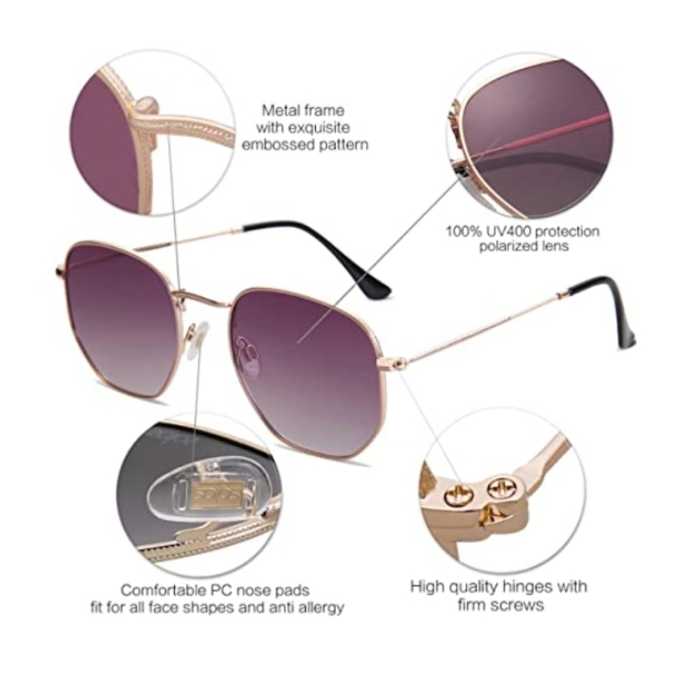 Purple Hexagonal Polarized Sunglasses for Men and Women - Picture 3 of 4